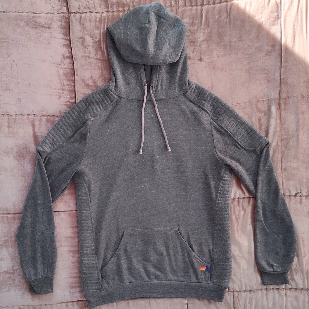 Aviator Nation Gray Moto Pullover Hoodie Sweatshirt